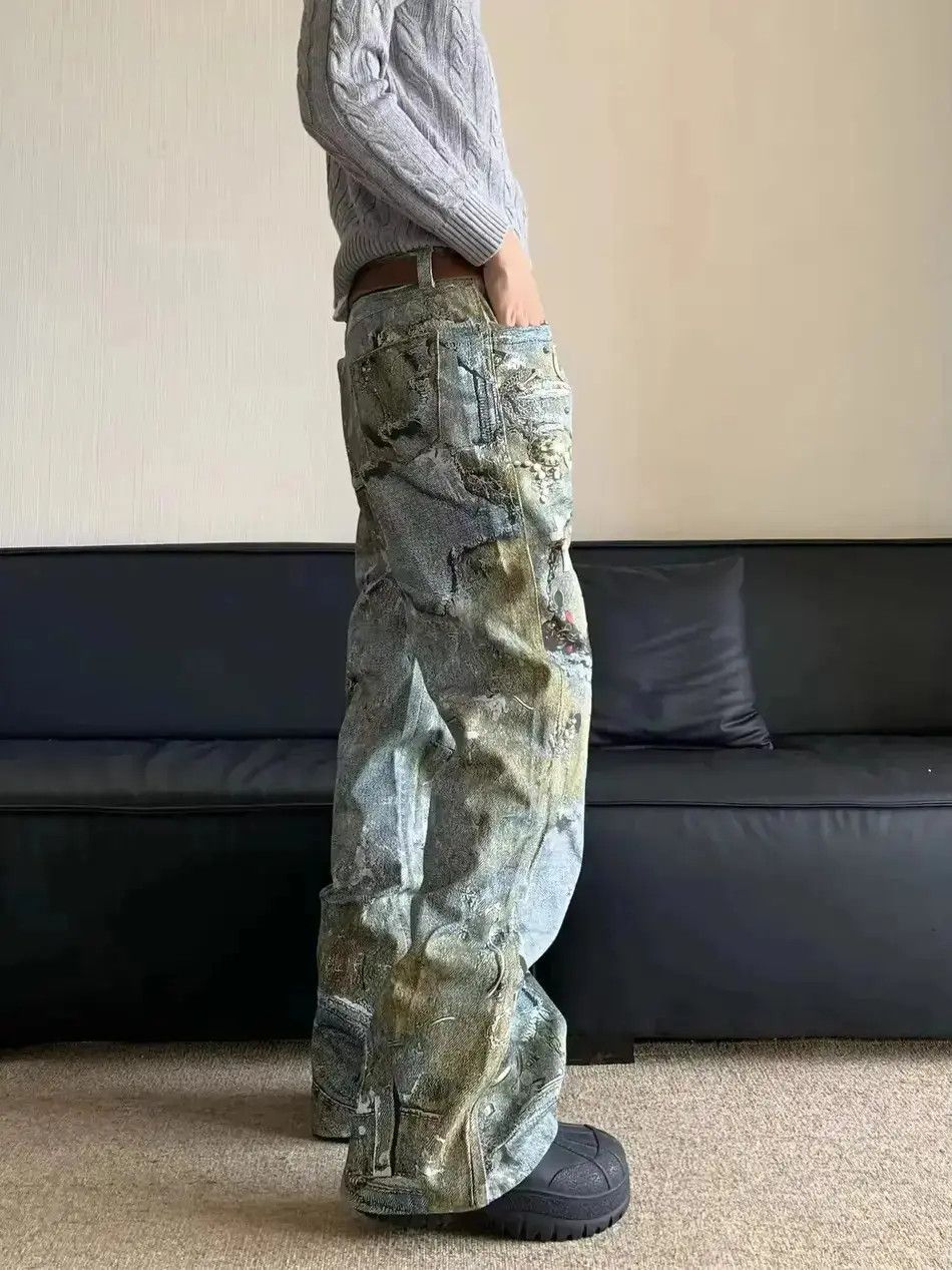 Japanese Brand Design Printing Straight Loose Jeans Pants Size US 30 / EU 46 - 6 Thumbnail