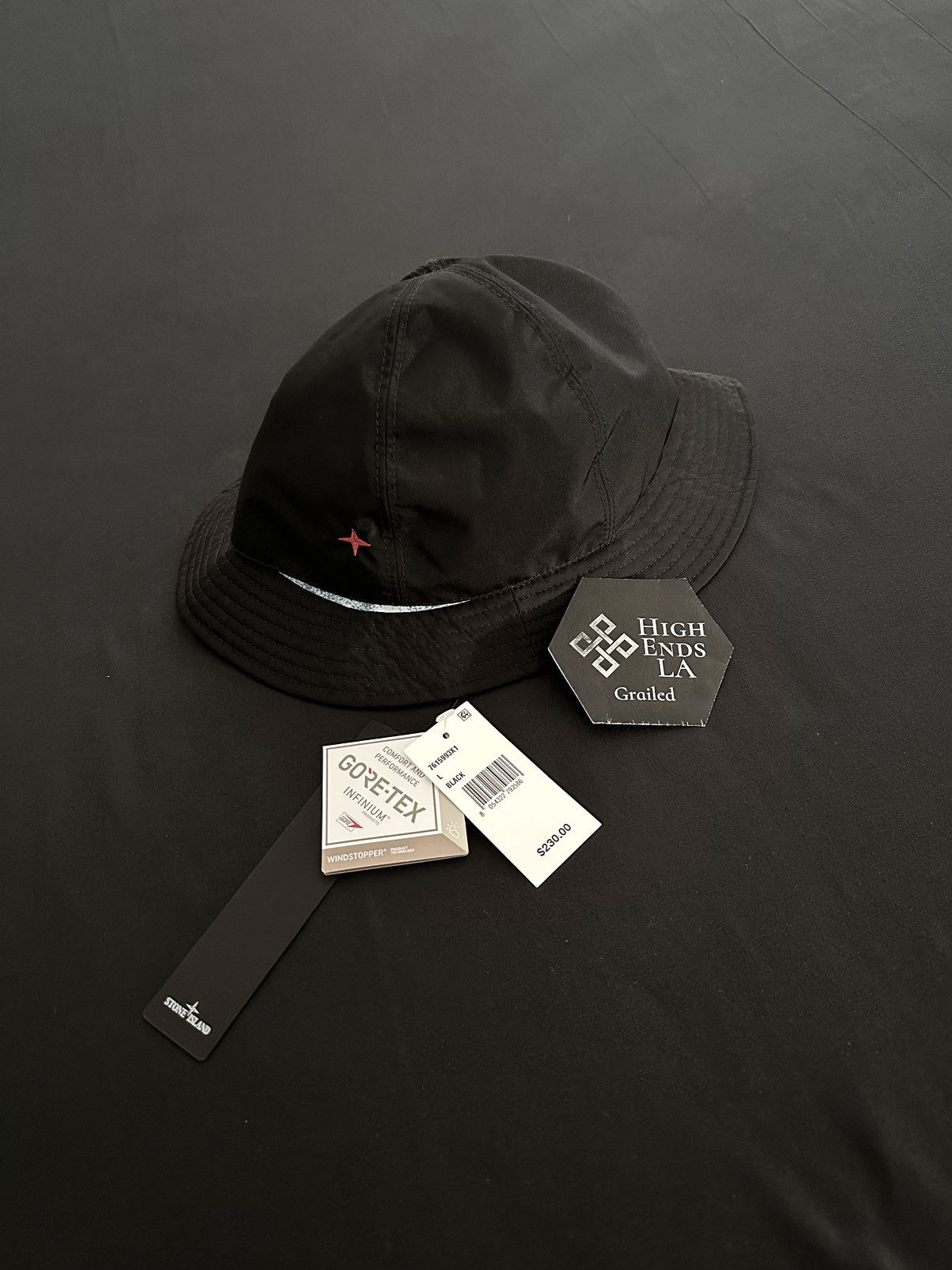 Pre-owned Goretex Stone Island Reversible Black Gore-tex 3l Bucket Hat