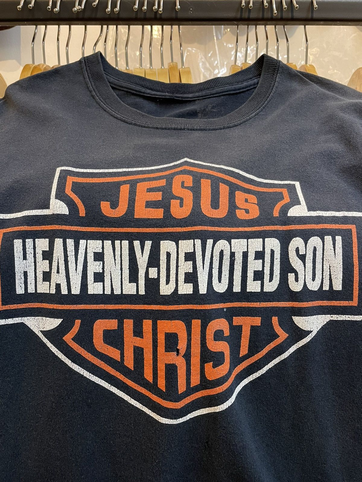 image of Harley Davidson x Rock T Shirt Jesus Christ Heavenly Devoted Son in Black, Men's (Size Medium)