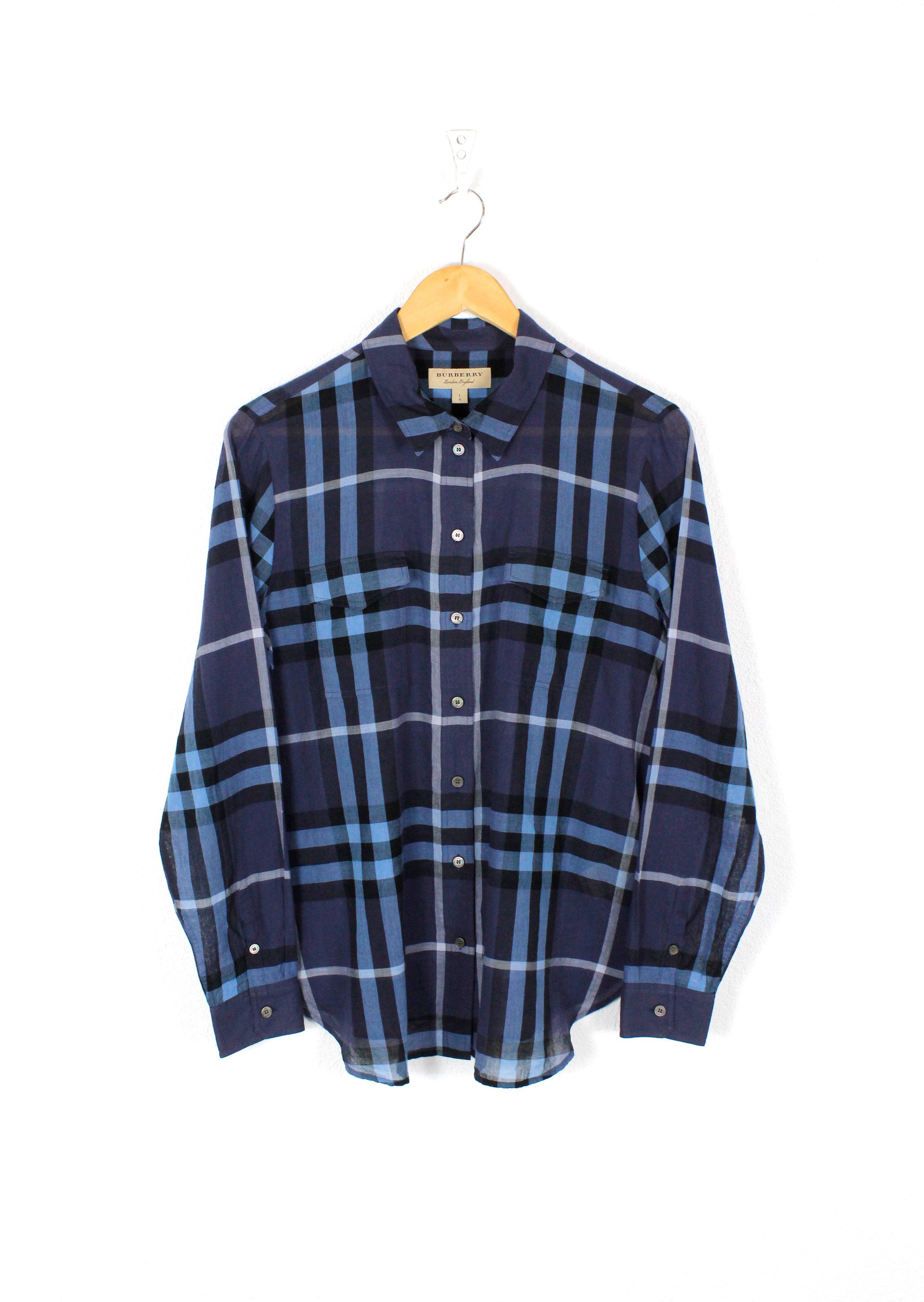 Burberry × Burberry Prorsum Womens Burberry Transparent Blue Nova Check Shirt L Size L / US 10 / IT 46 - 1 Thumbnail