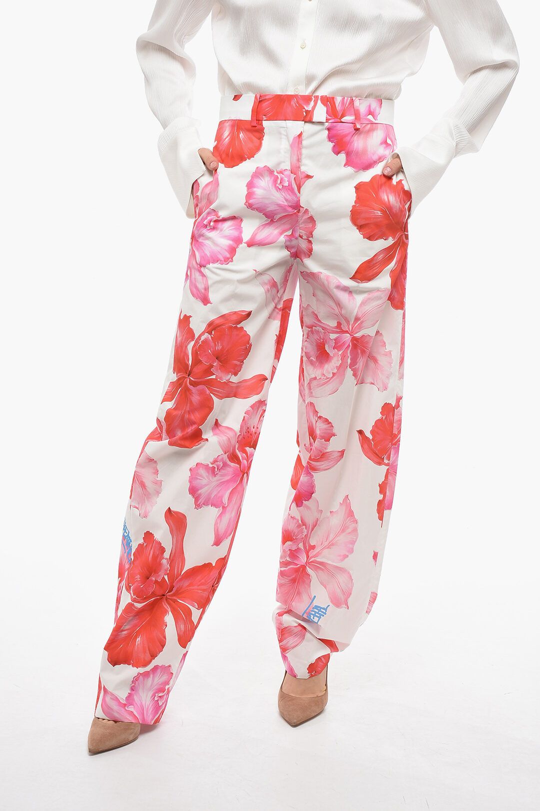 og1mm0724 Wide Leg High Waisted Pant in White Pink