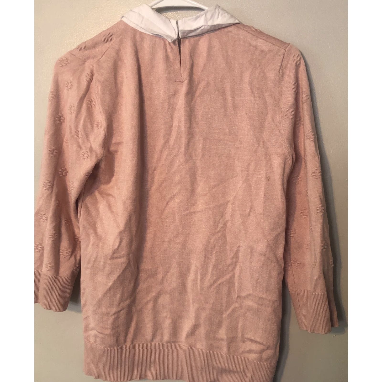 Vintage Cable & Gauge Pink Brushed Geometric Long Sleeve White Collared Sweater Sz M Size M / US 6-8 / IT 42-44 - 4 Thumbnail