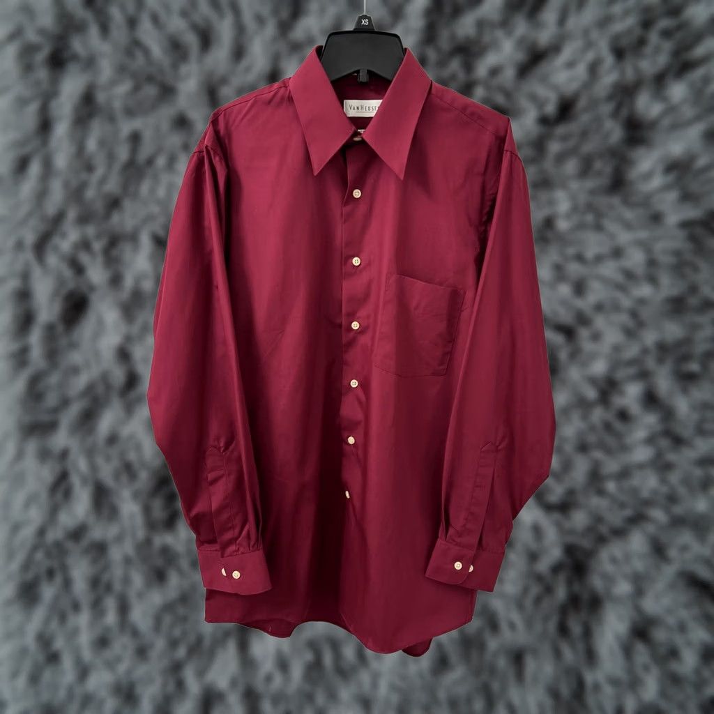 Van Heusen Van Heusen Poplin Shirt Mens M 15.5 32/33 Red Wrinkle Free Button Up L/S Dress Shirt Long Sleeve Collared Pocket Barrel Cuff Size US M / EU 48-50 / 2 - 1 Thumbnail