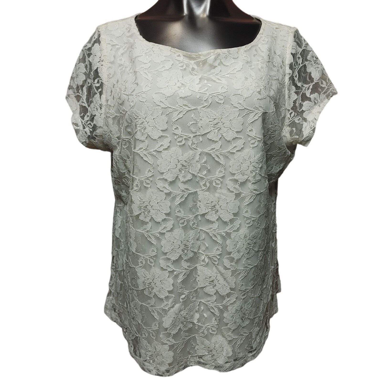 Other Star Fever Women's White Floral Lace Satin Lined Top Size XXL / US 16-18 / IT 52-54 - 1 Thumbnail
