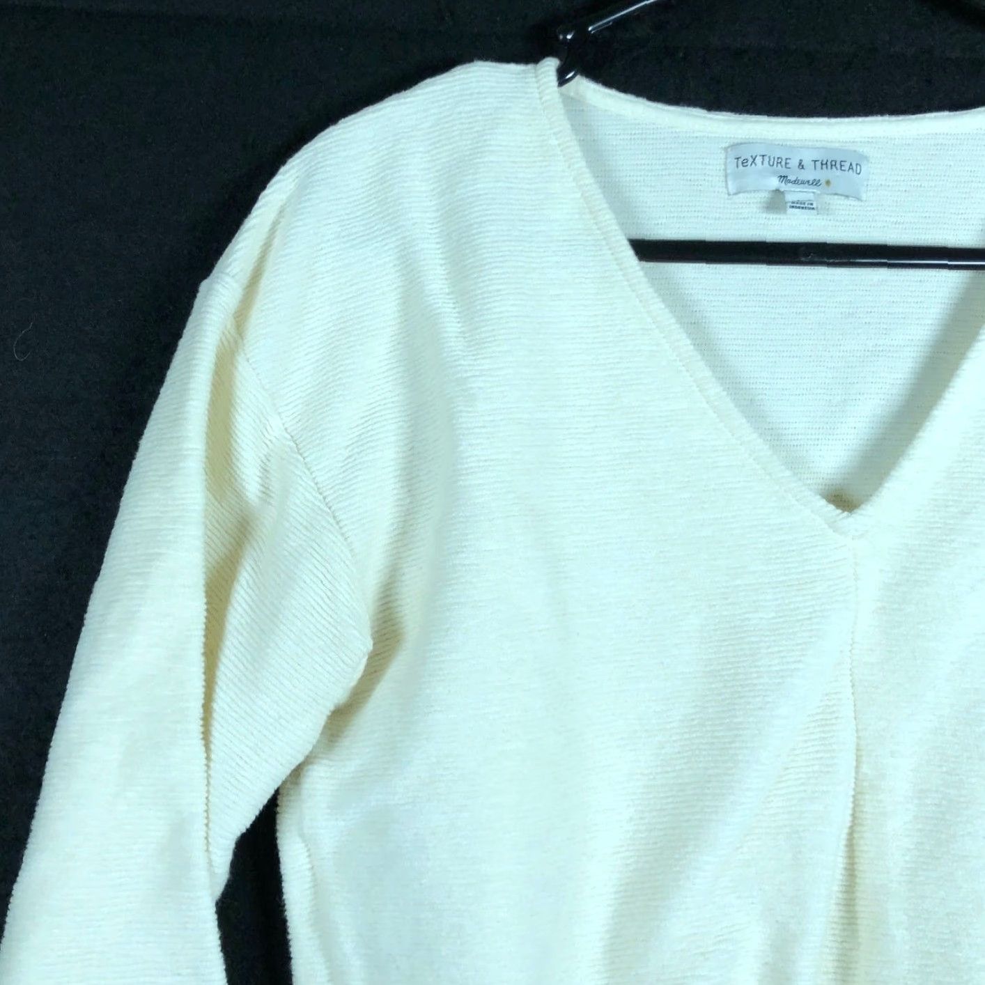 Madewell Madewell Womens Sweater Texture & Thread Cream Ribbed V Neck Front Tie Medium Size M / US 6-8 / IT 42-44 - 3 Thumbnail