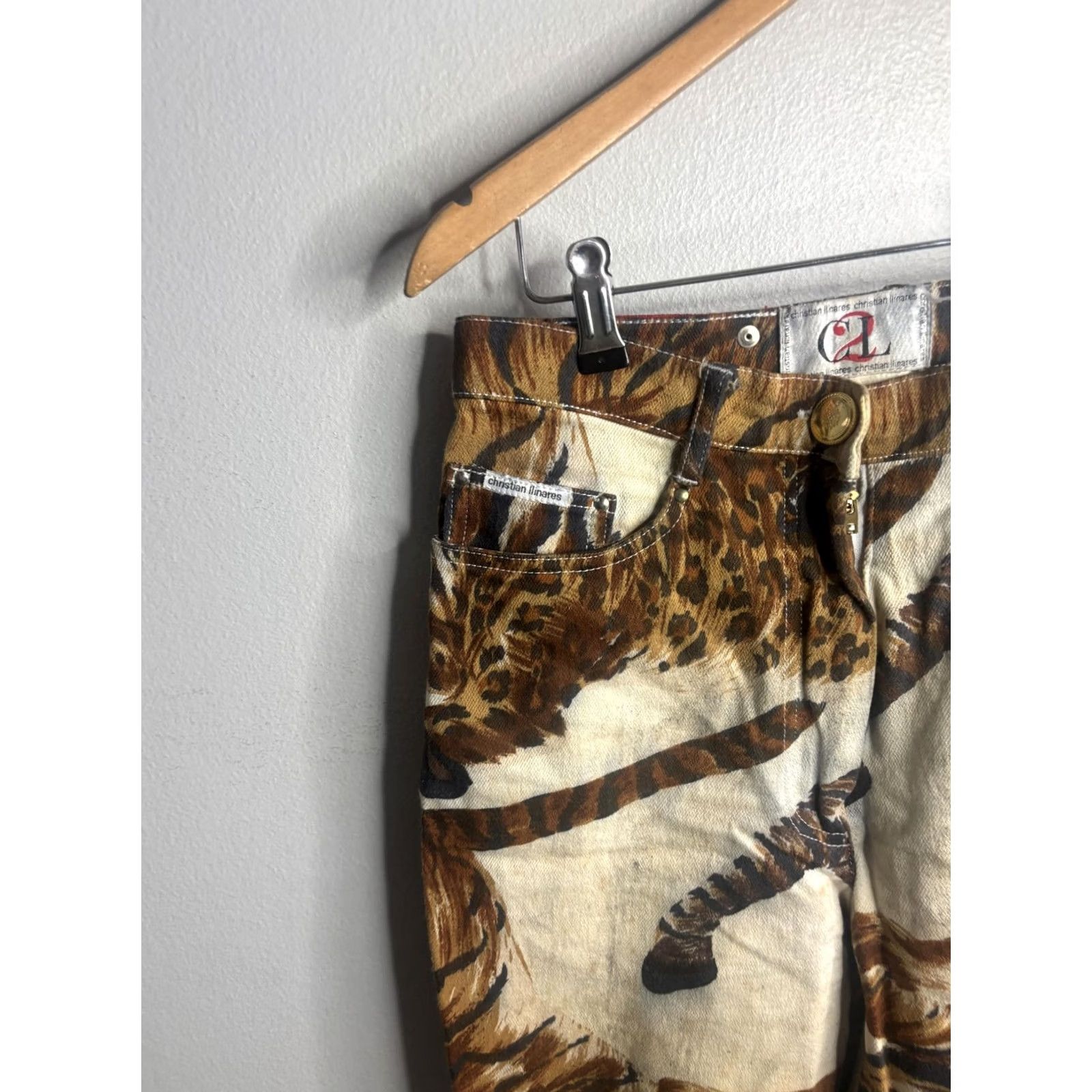 Vintage VINTAGE Christian Linares Jeans Womens 29 Brown Animal Print Straight Denim Zip 29x29 Size 29" - 5 Thumbnail