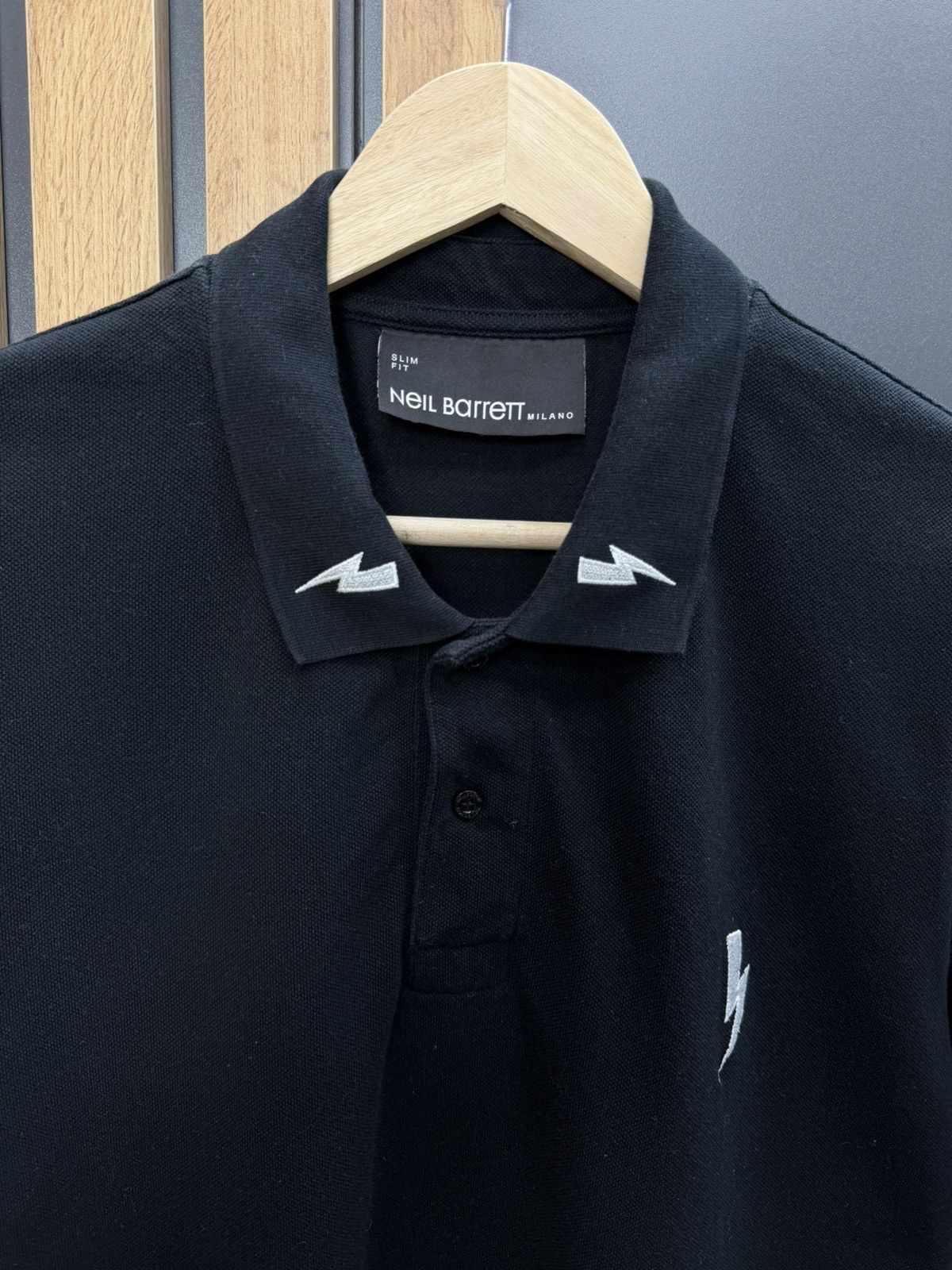 Neil Barrett Neil Barrett Black Polo Lightning Bolt Size M Slim Fit Size US M / EU 48-50 / 2 - 2 Thumbnail