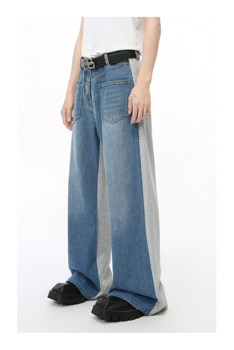 Japanese Brand × Jean Blue Washed Colorblock Wide Leg Loose Jeans Size US 32 / EU 48 - 5 Thumbnail