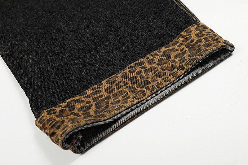 Jean American retro leopard print patchwork curved jeans for men Size US 32 / EU 48 - 6 Thumbnail