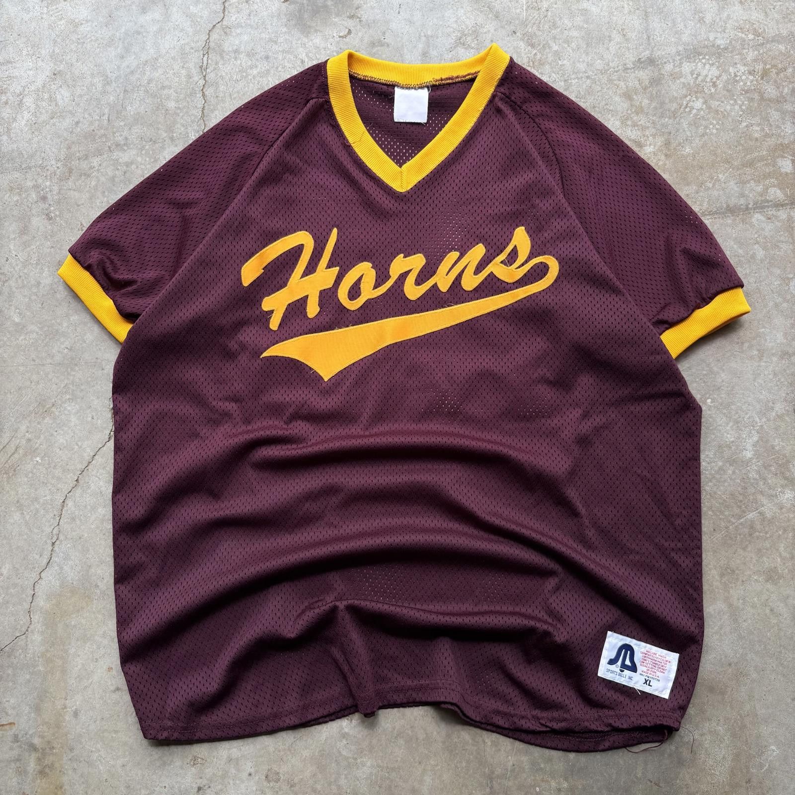 Vintage Vintage 80s Burgundy Horns Mesh Football Grunge Baggy Jersey Size US XL / EU 56 / 4 - 1 Thumbnail