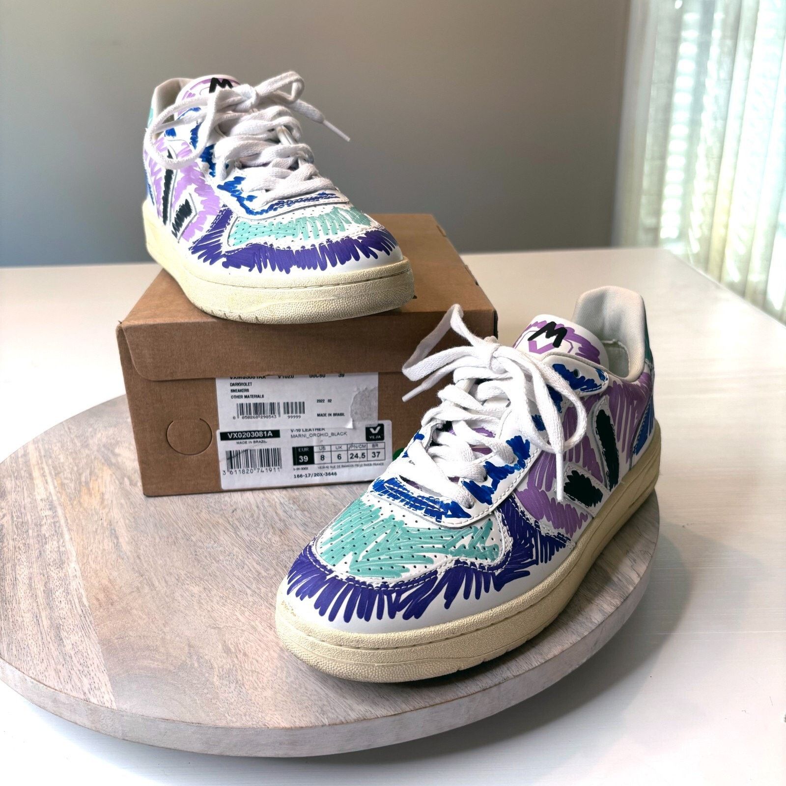 Veja Veja V-10 Leather X Marni Orchid Black Sneakers US Size 8 Size US 8 / IT 38 - 1 Thumbnail
