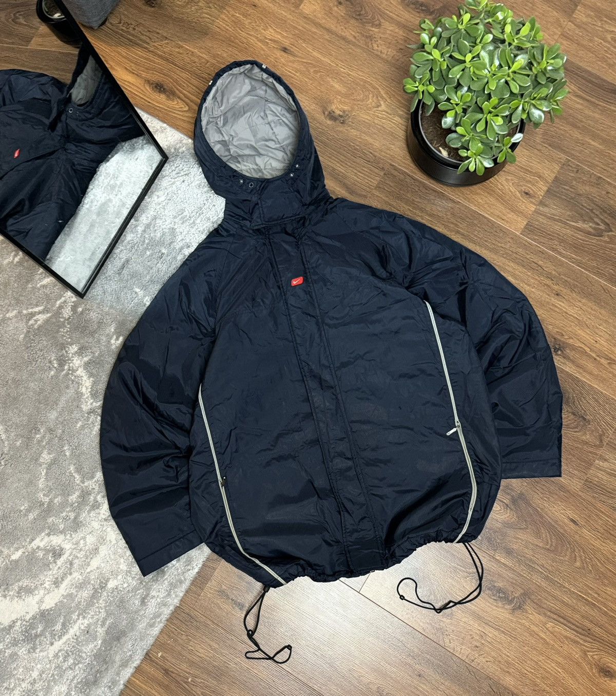 00s Nike Vintage Center Swoosh Down Winter Jacket Hooded Y2K