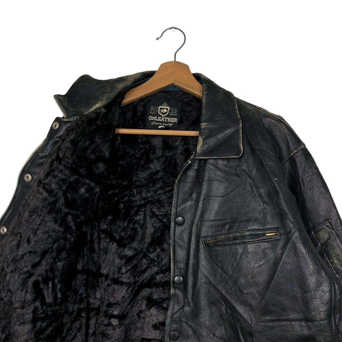 Japanese Brand 🔥VINTAGE 80’s BIKER LEATHER JACKET OXLEATHER FUR BLANKET Size US M / EU 48-50 / 2 - 14 Thumbnail