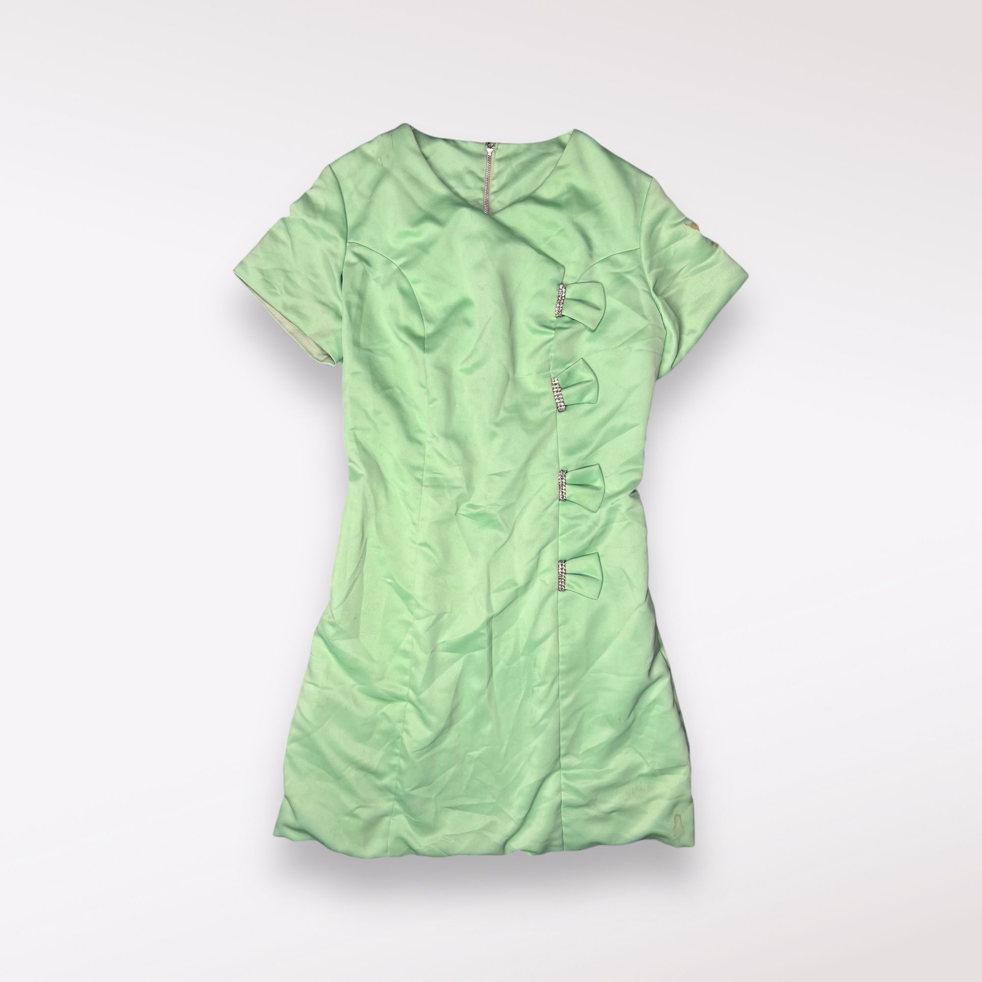 Vintage VTG Mint Green Satin Dress Jeweled Accents ❗️FLAWED❗️ Size S / US 4 / IT 40 - 7 Thumbnail