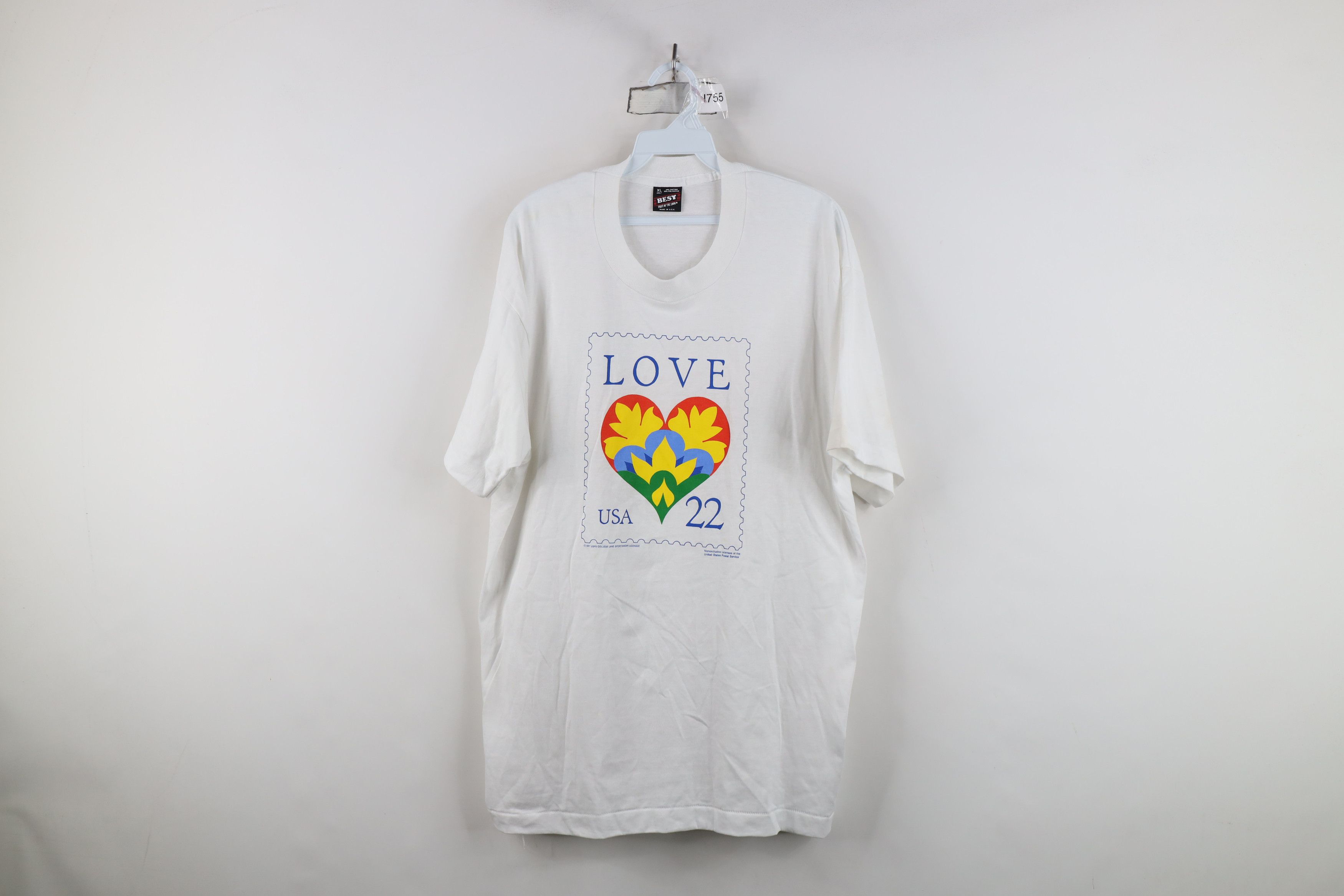 Vintage Vintage 80s Streetwear Stamp Heart Love T-Shirt White USA Size XL / US 12-14 / IT 48-50 - 1 Thumbnail
