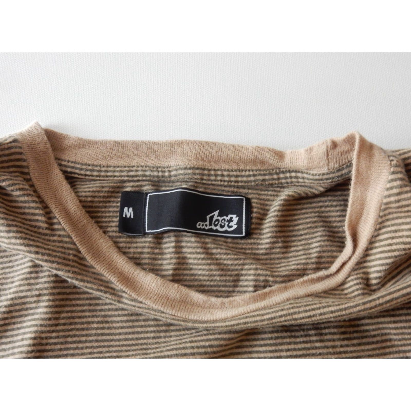 Vintage Lost Men’s T-Shirt Striped Short Sleeve Cotton Brown Size L MEXS? Size US L / EU 52-54 / 3 - 3 Thumbnail
