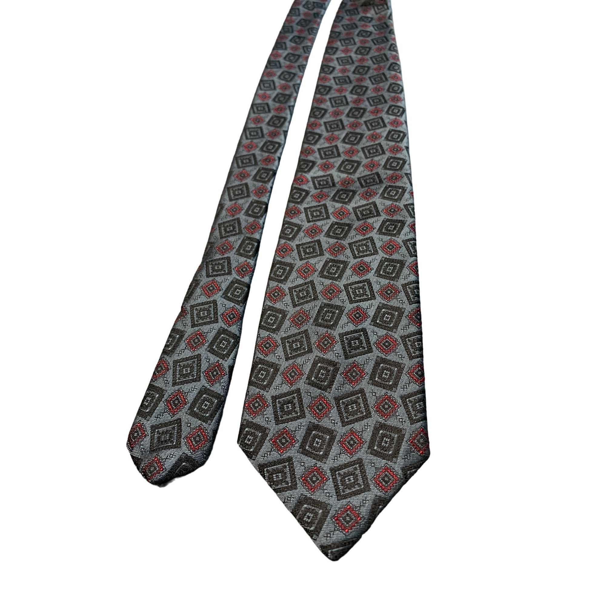 Adams Row Adams Row Polyester Blend Mens Tie Gray Red Geometric Patter ...