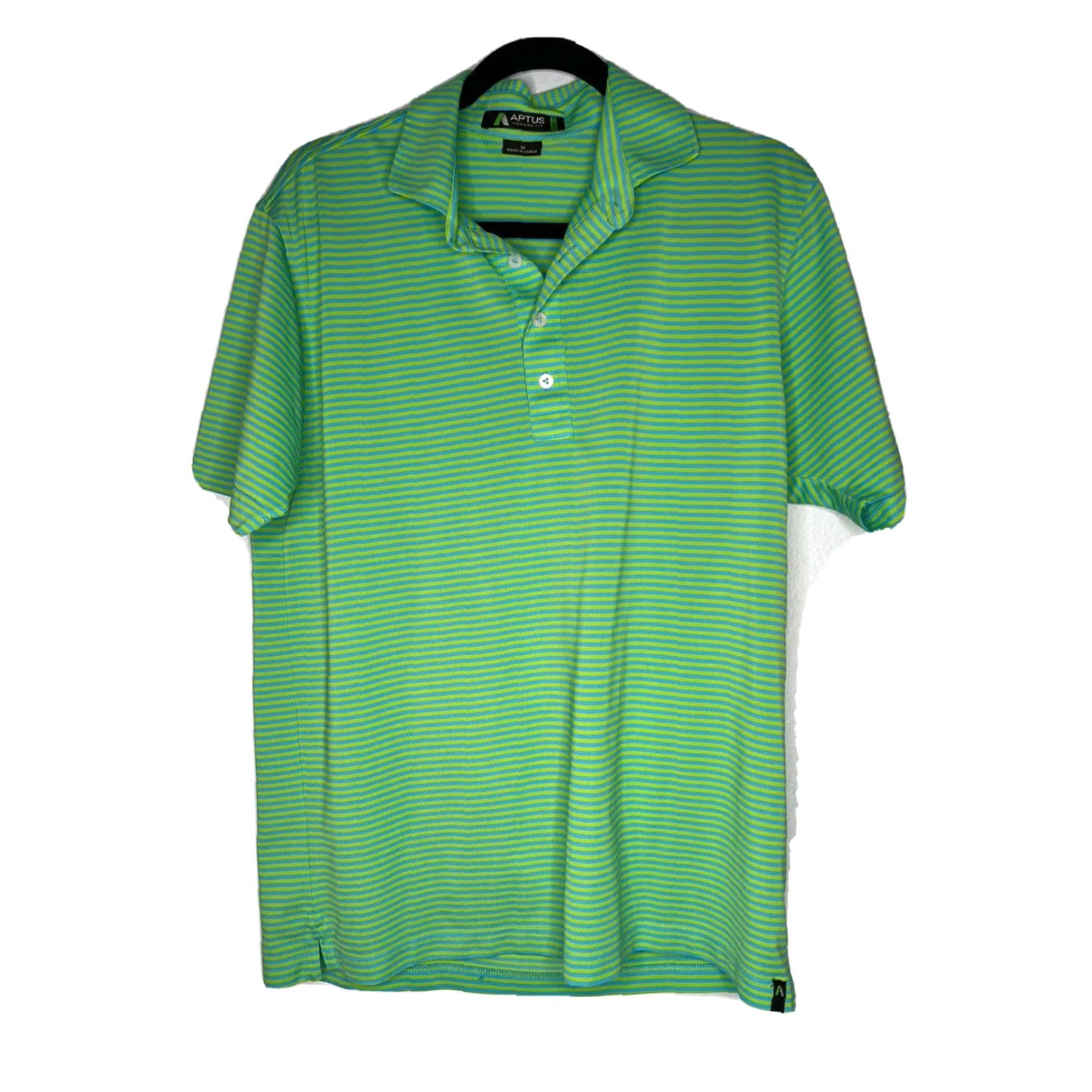 Vintage Aptus Golf Polo Shirt Mens Medium Modern Fit Green Blue Striped Polo Shirt Men M Green Blue Striped Modern Fit Aptus Golf Polo Size US M / EU 48-50 / 2 - 2 Thumbnail