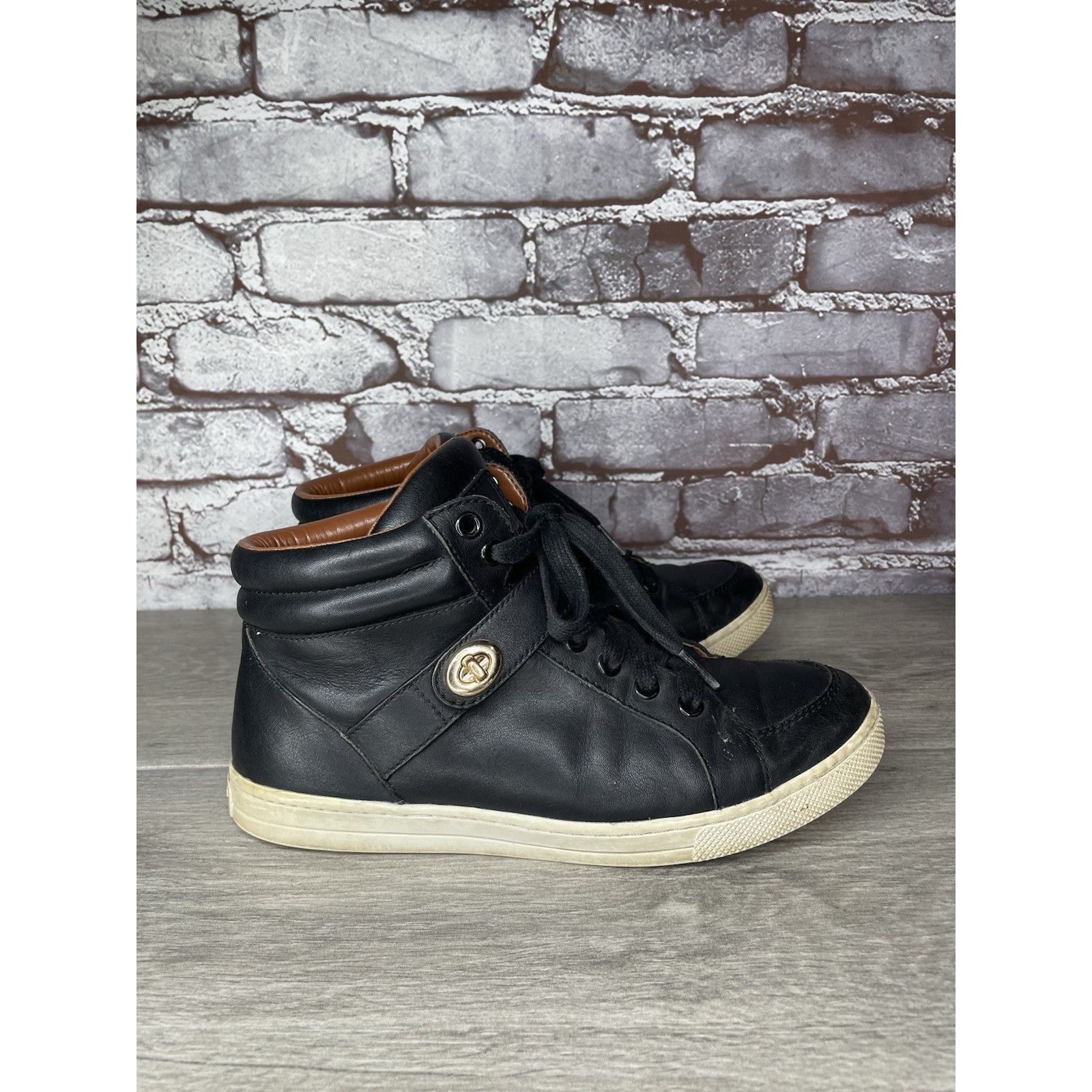 Coach COACH Pembroke Nappa Black Leather Hi-Top Turnlock Sneakers Size US 7.5 / IT 37.5 - 1 Thumbnail