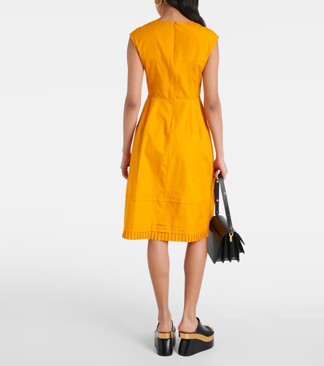 Marni o1w1db10125 Pleated Cotton Midi Dress in Light Orange Size XL / US 12-14 / IT 48-50 - 3 Thumbnail