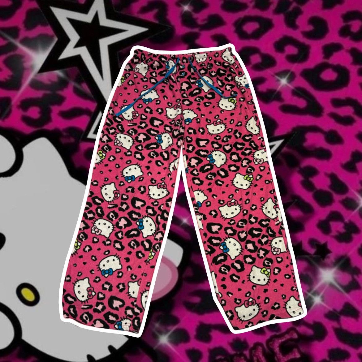 Japanese Brand AUTHENTIC HELLO KITTY PINK LEOPARD PRINT PYJAMAS Size 32" / US 10 / IT 46 - 1 Thumbnail