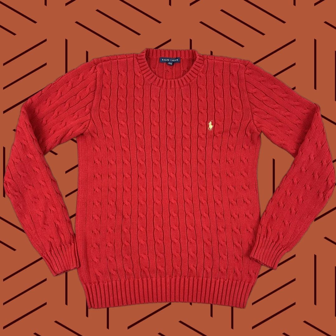 Ralph Lauren Vintage Ralph Lauren Sweater Women Large Crew Neck Cable Knit Red Preppy Pullover Size L / US 10 / IT 46 - 1 Thumbnail