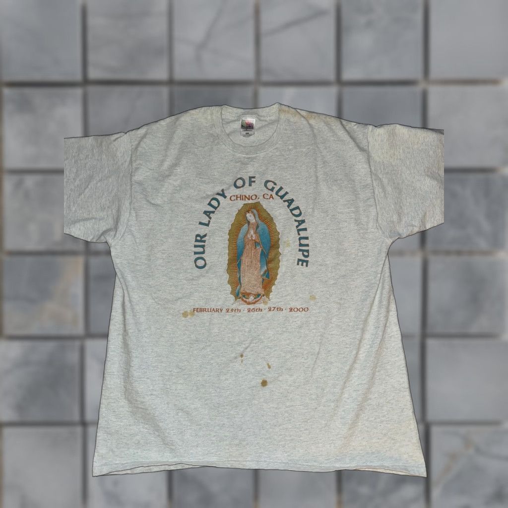 Fruit Of The Loom VINTAGE Virgin De Guadeloupe T-Shirt Gray XL Men 23x29 Fruit of the Loom Y2K Size US XL / EU 56 / 4 - 1 Thumbnail