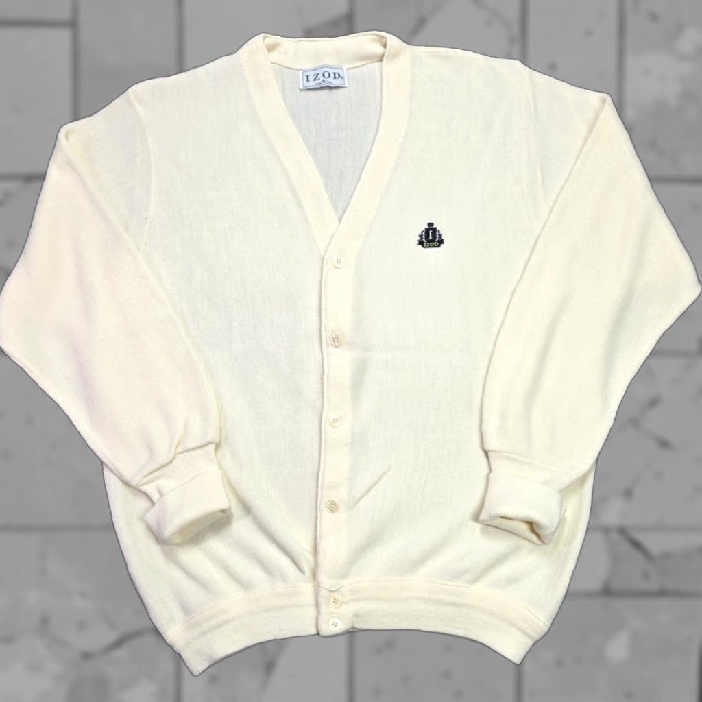Izod VINTAGE IZOD Cardigan Sweater 80s White Large Men Long Sleeve Knitted Logo Buttons Classic Casual - Mens Size US L / EU 52-54 / 3 - 1 Thumbnail