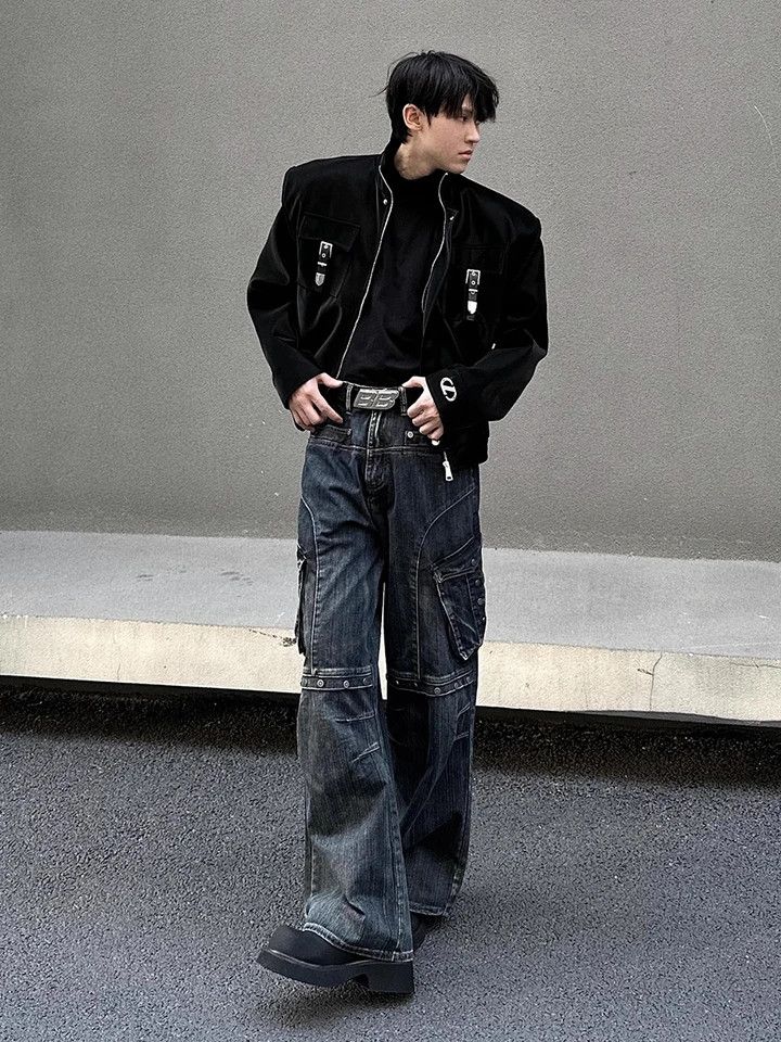 Japanese Brand × Vintage Cargo Studded Pocket Baggy Jeans Size US 31 - 2 Thumbnail