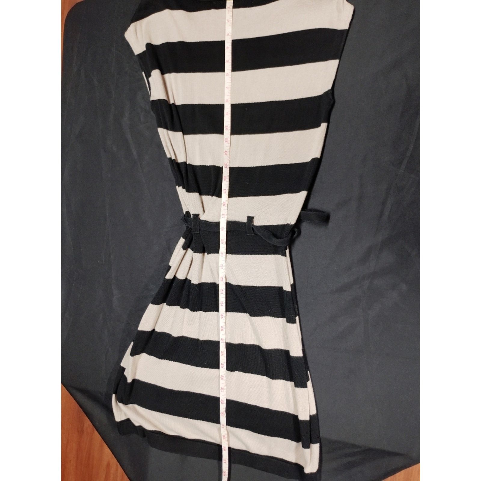 Banana Republic Banana Republic Black and Beige Striped Mini Dress Tie Waist Size S / US 4 / IT 40 - 5 Thumbnail