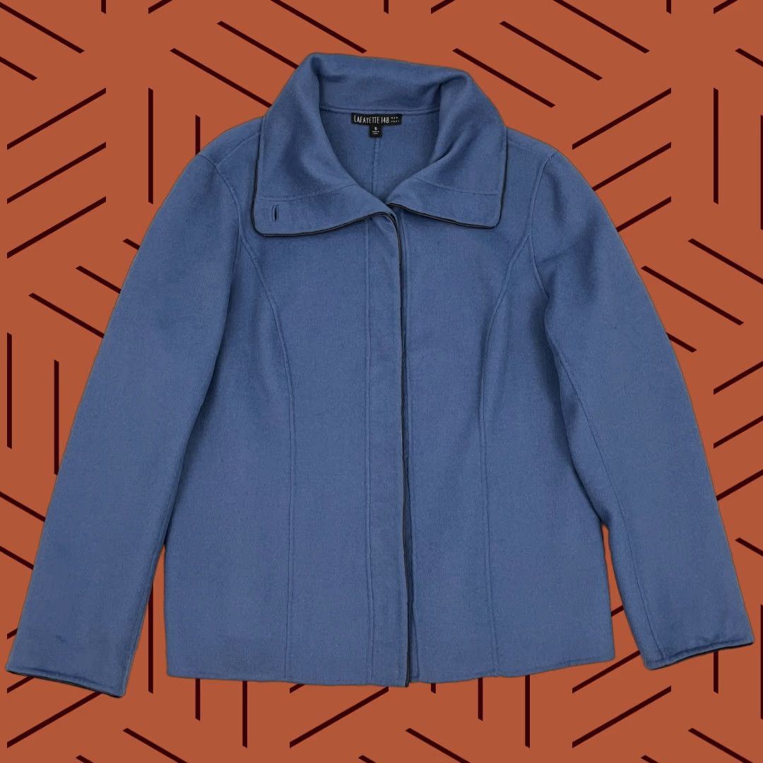 Vintage VINTAGE Lafayette 148 Angora Wool Blazer Jacket Size 16 Blue High Neck Hidden Buttons Size XXL / US 16-18 / IT 52-54 - 1 Thumbnail