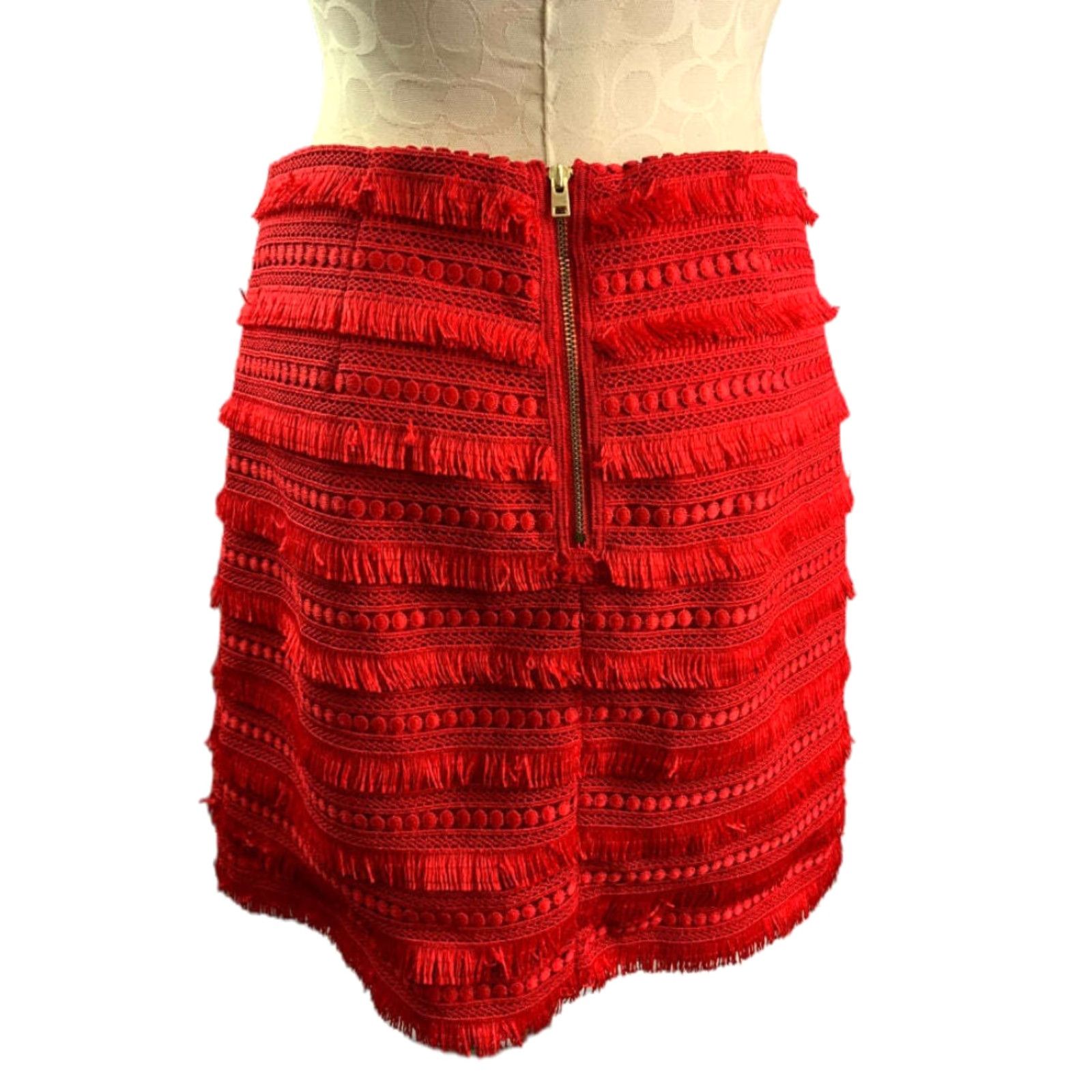 J.Crew J.Crew Skirt Women's 2 Red Mini Fringed Lined Style#G1719 Short 17" Waist 14" Hip 19" Vintage? No, not vintage. Size 26" / US 2 / IT 38 - 3 Thumbnail