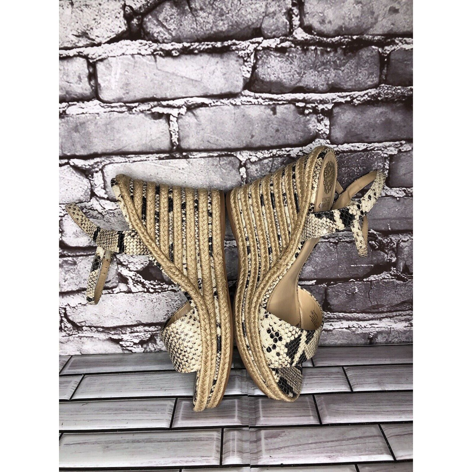 Vince Camuto Vince Camuto Marybell Ivory Leather Snake Wedge Espadrilles Size US 10.5 / IT 40.5 - 14 Thumbnail