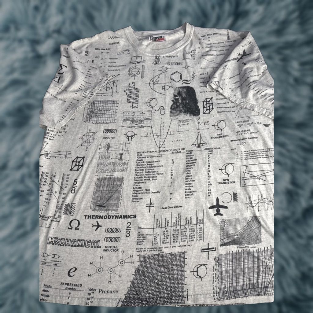Vintage VINTAGE Computer Gear & More T Shirt 2XL Gray All Over Print Formula Math Mens T-Shirt Size US XXL / EU 58 / 5 - 1 Thumbnail