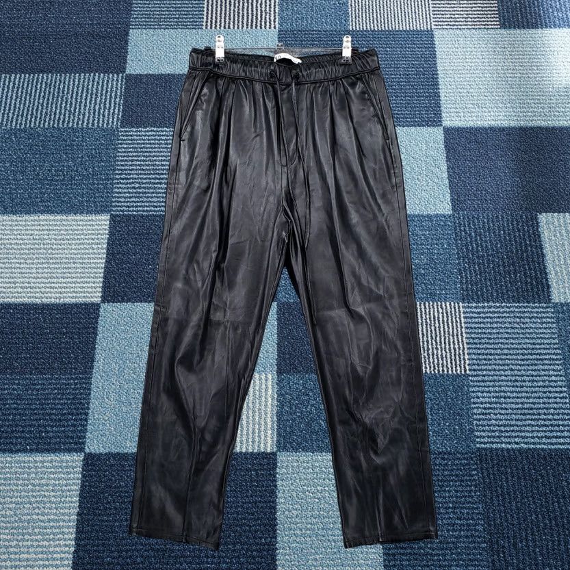 Zara Zara Pants Women S Small Black Faux Leather Crop Drawstring Straight Leg Hi Rise Size 28" / US 6 / IT 42 - 1 Thumbnail