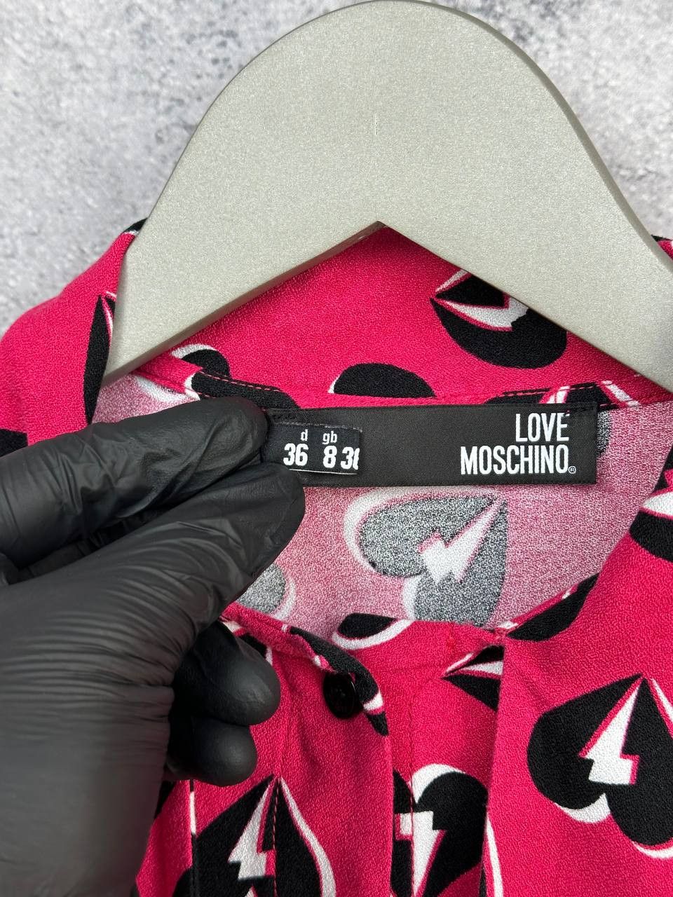 Love Moschino Love Moschino Shirt Allover Thunder Hearts Tie-Neck Collar Size S / US 4 / IT 40 - 13 Thumbnail