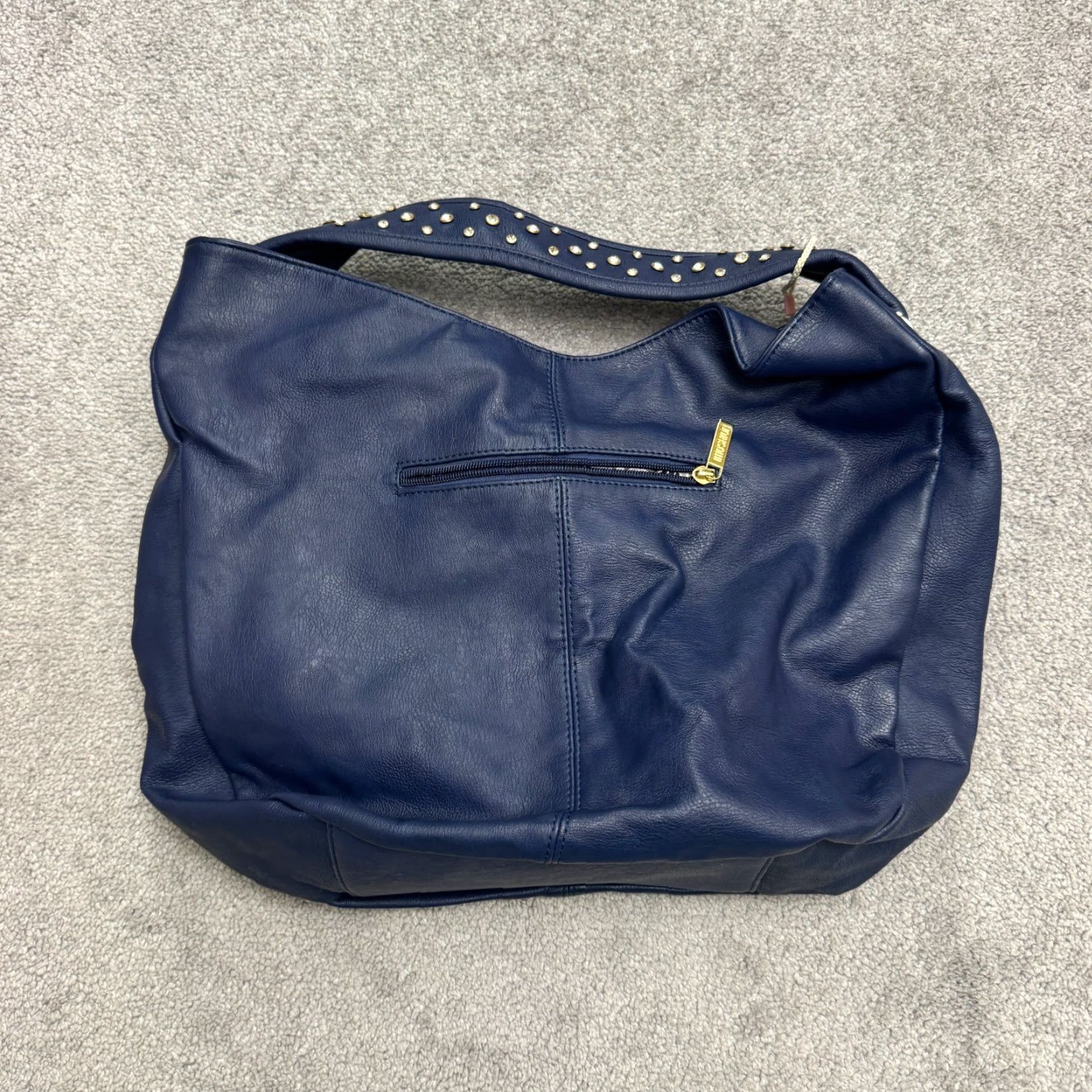 Vintage Imoshion Hobo Bag Women Navy Blue Gold Studded Faux Leather Turn Lock Medium Size ONE SIZE - 2 Thumbnail