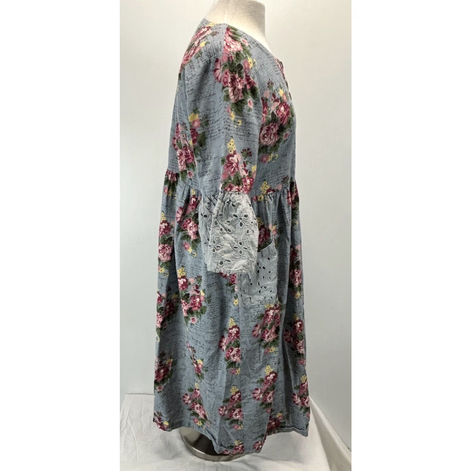 Vintage VINTAGE Bombay Paisley Dress A-Line Midi Women Large Blue Eyelet Short Sleeve Cottagecore 60s-70s Mens? Womens Size L / US 10 / IT 46 - 4 Thumbnail