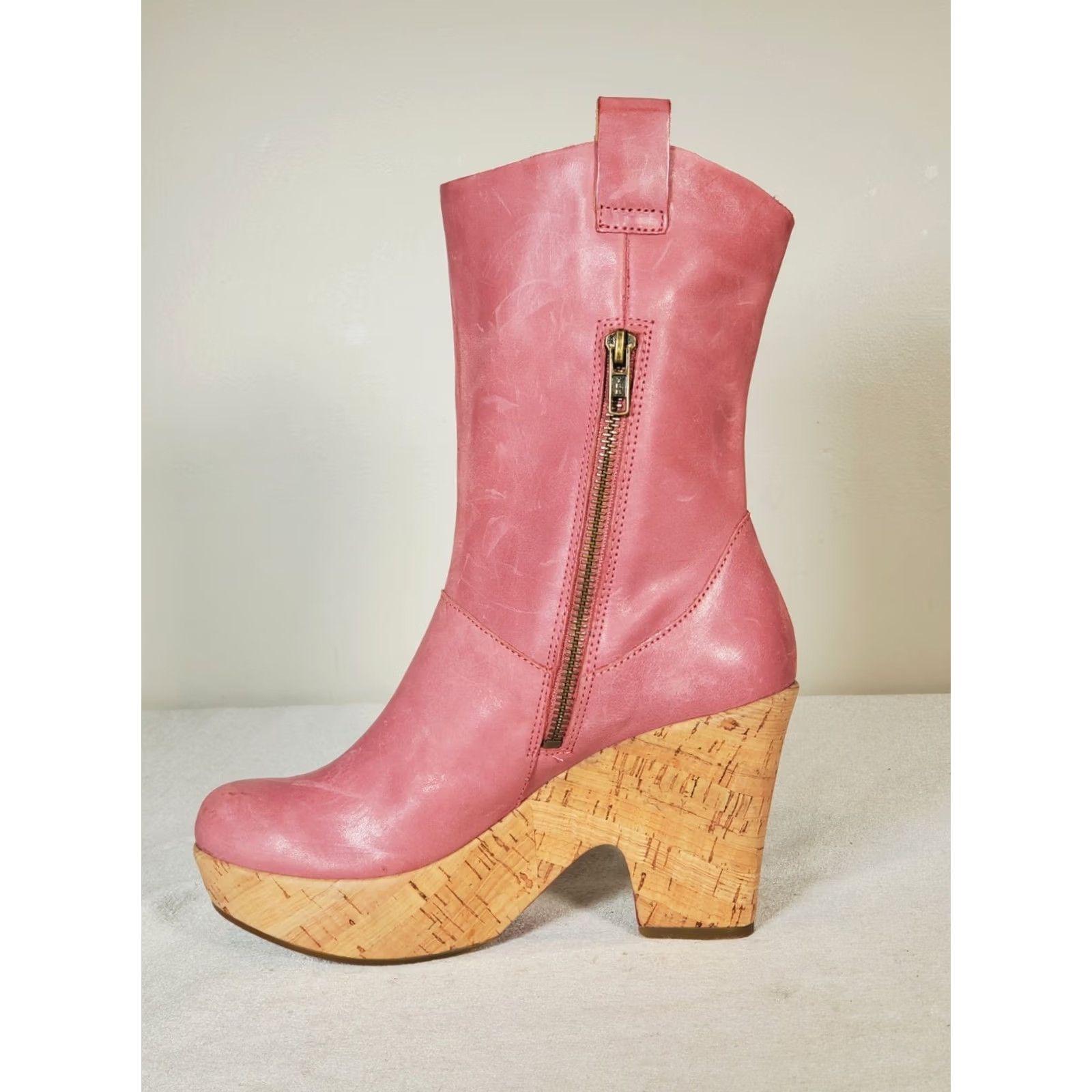 Pinko Kork-Ease Platform Boots Women's US 7 Pink Leather Cork Heeled K7045 Size US 7 / IT 37 - 3 Thumbnail