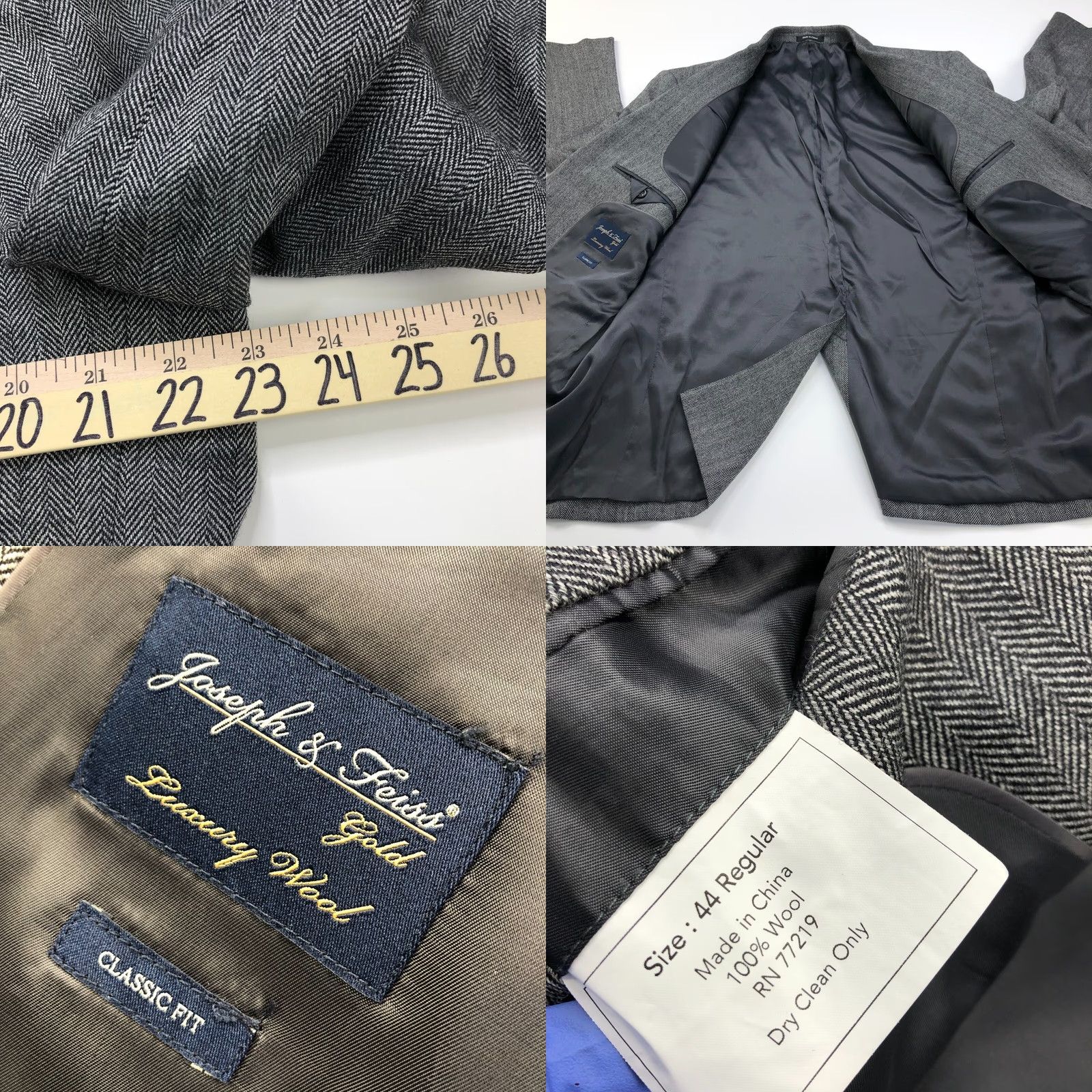 Joseph Joseph & Feiss Gold Luxury Wool Classic Fit 44 R Wool Sport Coat Herringbone Jacket Mens Regular Notch Lapel Four-Button Vintage No Size US S / EU 44-46 / 1 - 9 Thumbnail