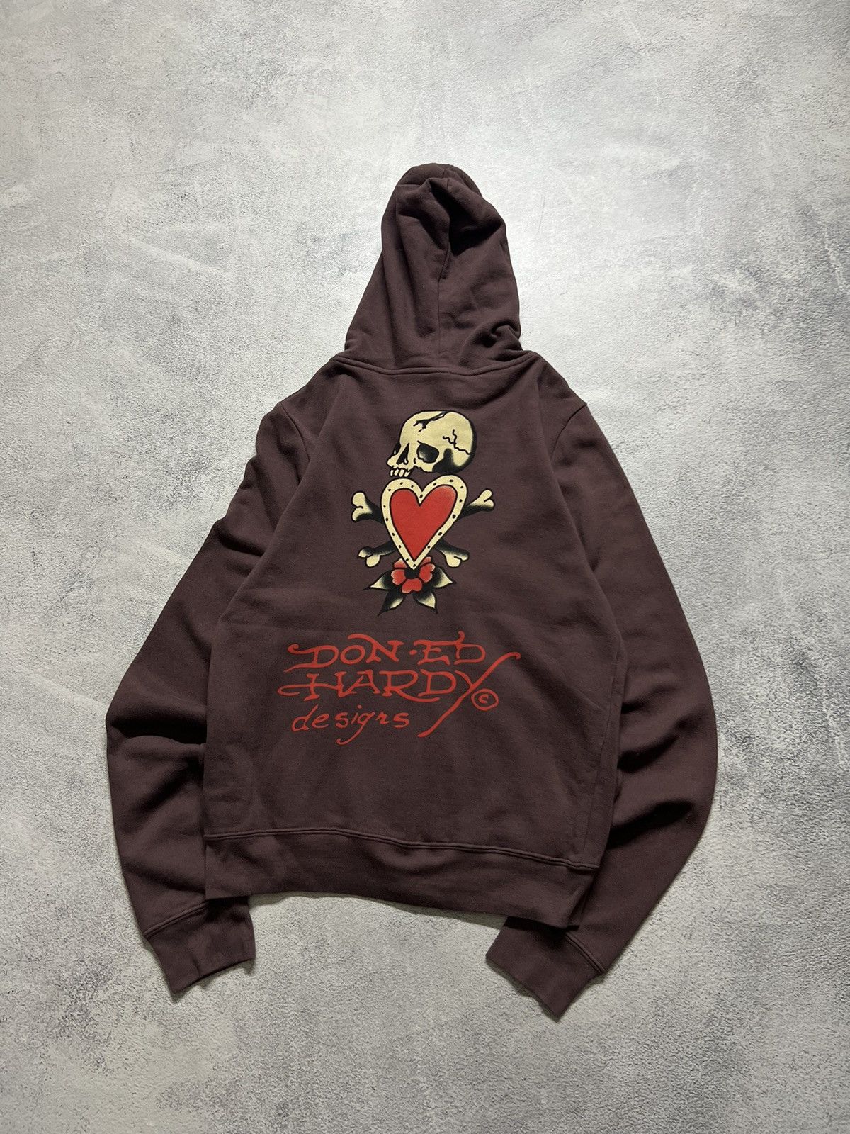 Ed Hardy Vintage Y2k Brown🤎 Ed Hardy Designs Skull Love Zip Hoode 00s Size L / US 10 / IT 46 - 9 Thumbnail