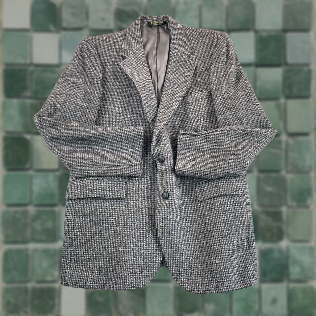 Harris Tweed VINTAGE Harris Tweed Blazer Jacket 44R Brown Leather Buttons USA Made Mens Size 44R - 1 Thumbnail