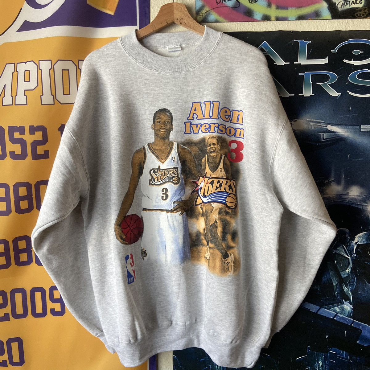 image of Vintage 90’S Nba Philadelphia 76Ers Allen Iverson Crewneck in Grey, Men's (Size XL)