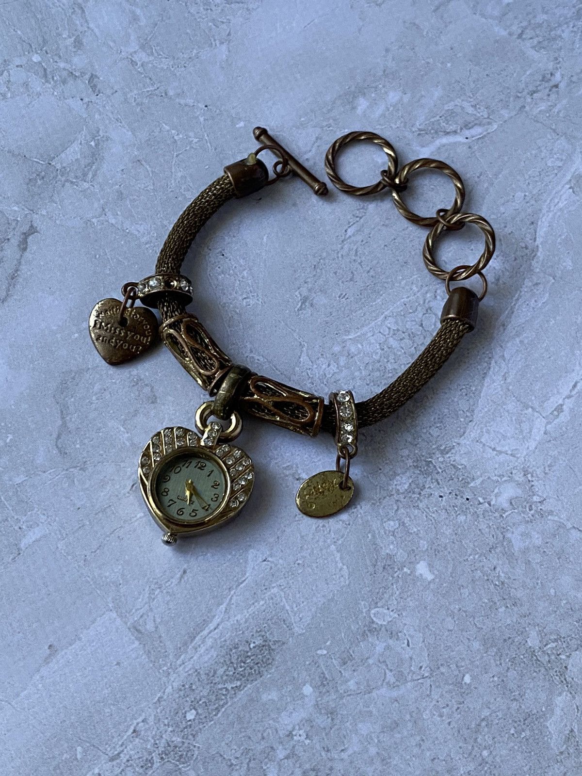 Japanese Brand × Vintage Vintage Heart Charm Bracelet Watch with Rhinestones Size ONE SIZE - 2 Thumbnail