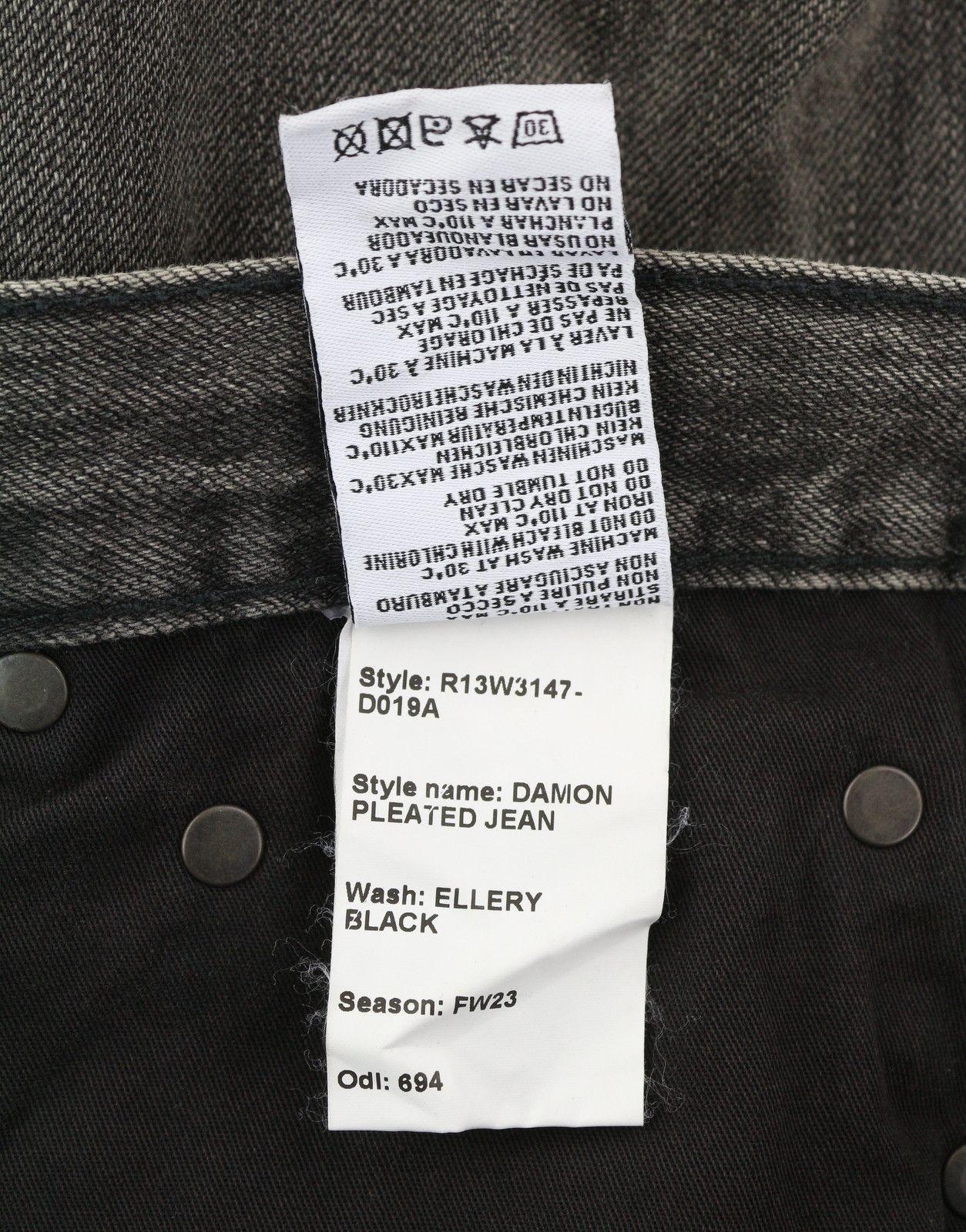 R13 DAMON PLEATED 28 Ellery Black Faded Washed Wide Leg 85803 Size 28" / US 6 / IT 42 - 8 Thumbnail