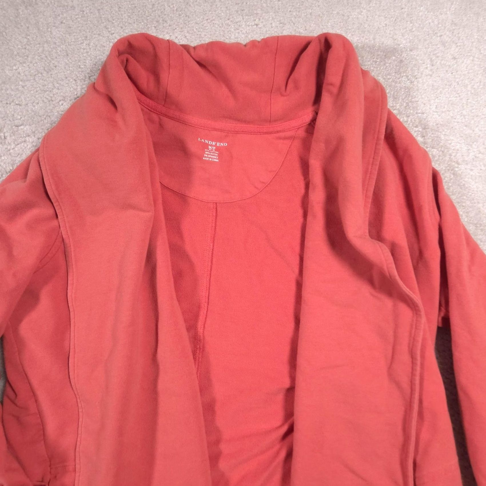 Lands' End Lands' End Jacket Womens Petite Medium Orange Knit Open Front Pockets Collar Size M / US 6-8 / IT 42-44 - 3 Thumbnail
