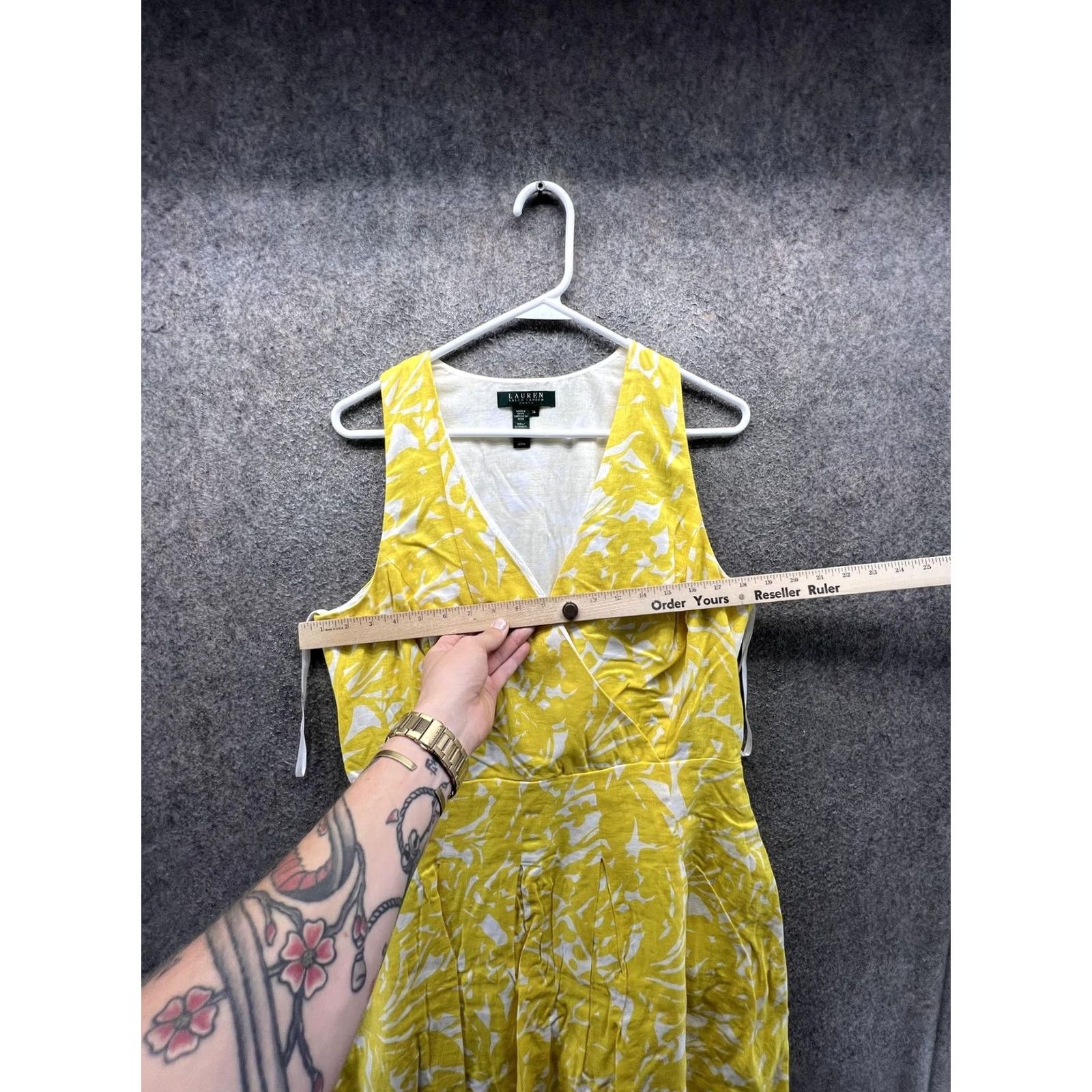 Ralph Lauren Lauren Ralph Lauren Dress Womens 14 Yellow Floral V Neck Fit & Flare Sundress Size XL / US 12-14 / IT 48-50 - 4 Thumbnail