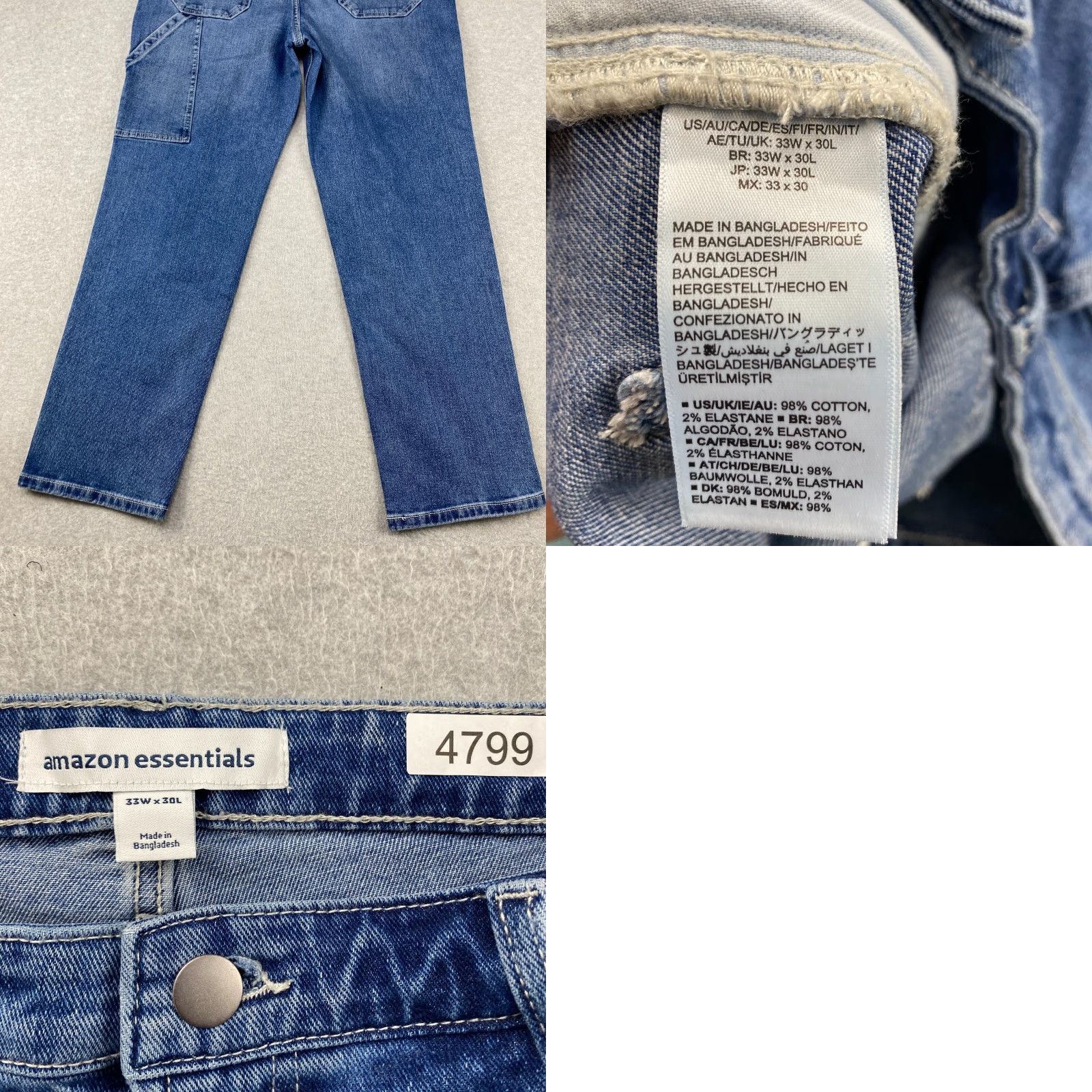 Essentials Amazon Jeans Mens 33X30 Blue Straight Leg Pockets Slimming Stretch 5-Pocket Design Regular Denim Size US 33 - 9 Thumbnail