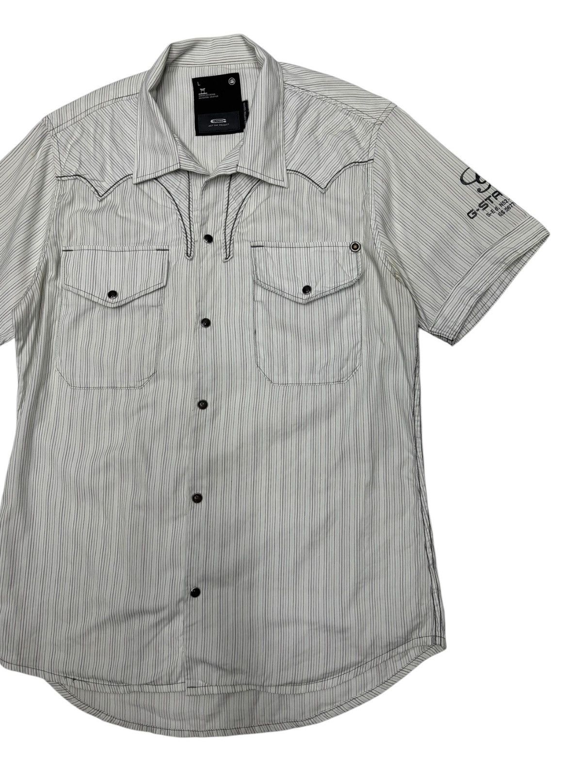 Yohji Yamamoto 🔥DEVIL STRIPE SHIRT S/S BUTTON SNAP YOHJI STYLE BY GSTAR Size US M / EU 48-50 / 2 - 5 Thumbnail