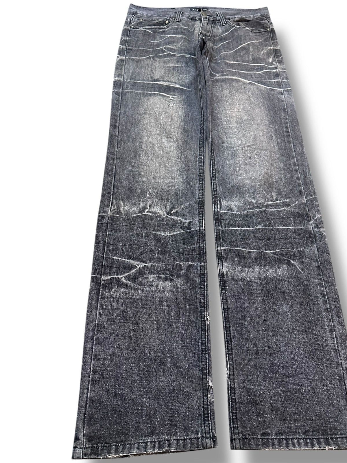 LOWBOX Vintage Lowbox Black Whiskers Distressed Denim Size US 31 - 3 Thumbnail